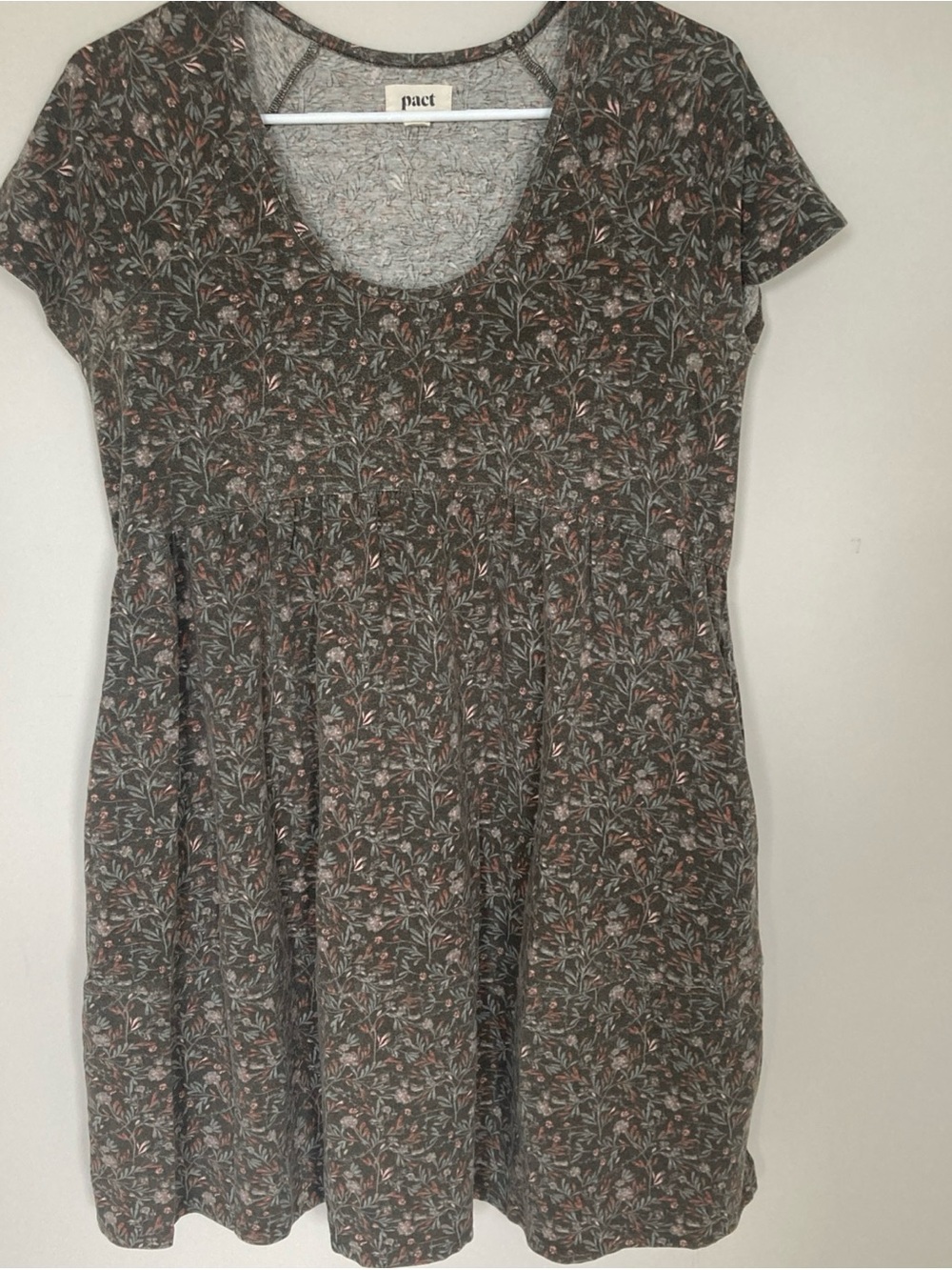 Pact Women's Mini Dress in Olive Green with Dusty Pink Floral